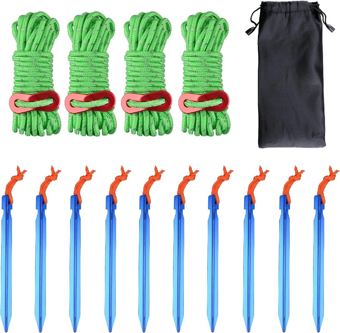 Reflective Tent Guyline Rope Set - High-Strength Lightweight with Aluminum Tensioners