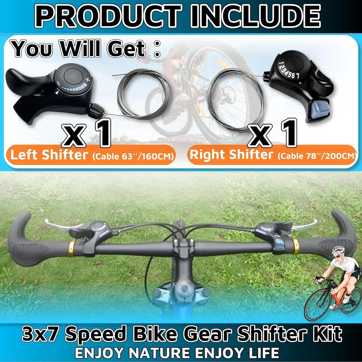 7 Speed Bicycle Gear Shifter Set Pair - 3x7 Transmission Mountain & Road Bike