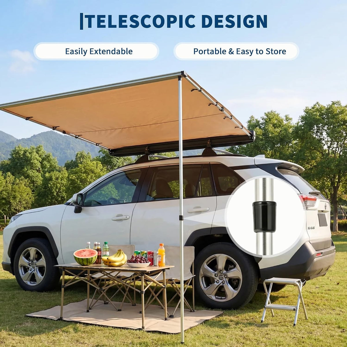 Car Side Awning Tent Roof Rack Pull-Out for Camping & Overlanding 4.9x6.6 ft