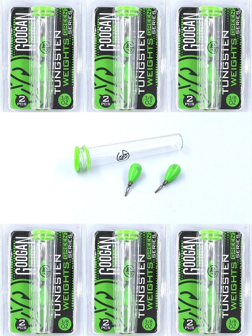6 Pack Tungsten Drop Shot Weights 3/8 Oz Finesse Fishing Tackle - Green