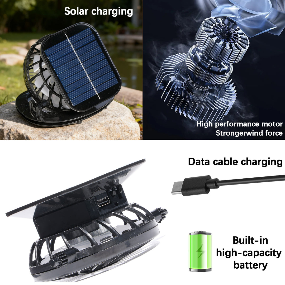 Solar USB Powered Fans Sun Hat - Wide Brim Outdoor Cooling Hat with Dual 3-Speed Fans