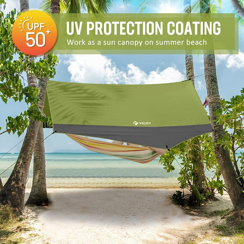 Waterproof Camping Tarp 13x11.5Ft Heptagonal Rain Fly for Tent Hammock Sun Shade