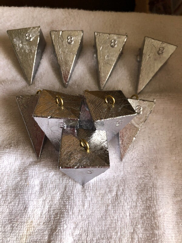 10-8oz Pyramid Fishing Sinkers with Brass Eyelets - 5 lbs, Free Shipping