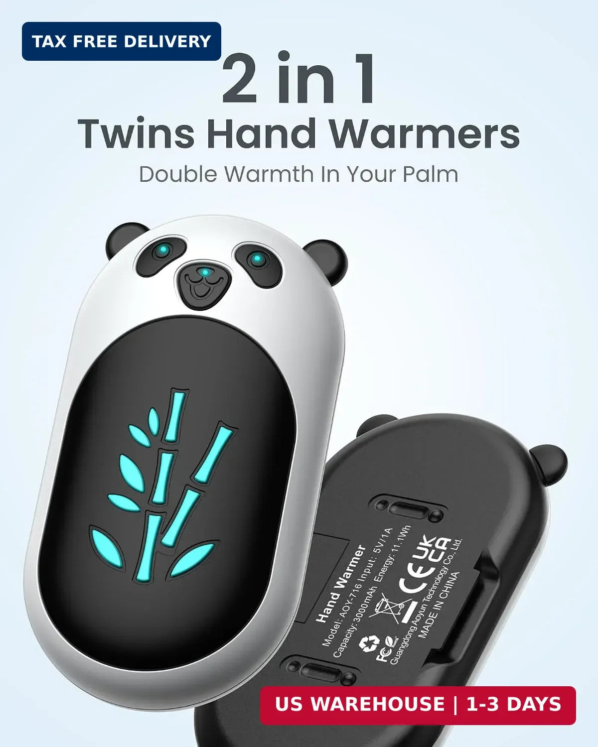 Rechargeable Hand Warmers 2 Pack, 6000mAh Portable Electric Hand Heaters