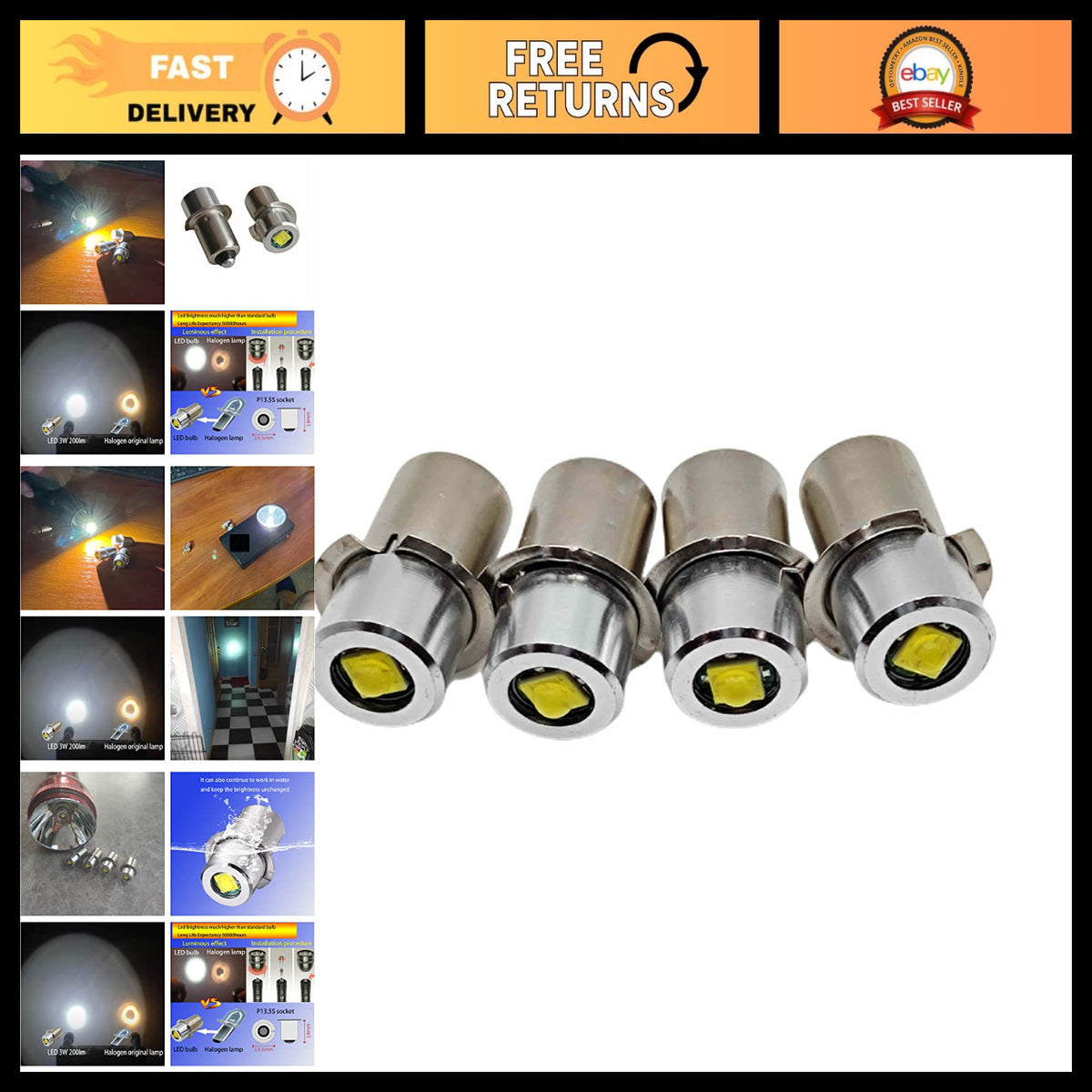 LED Conversion Kit for Maglite 2-4 Cell Flashlights 4-Pack Replacement Bulbs