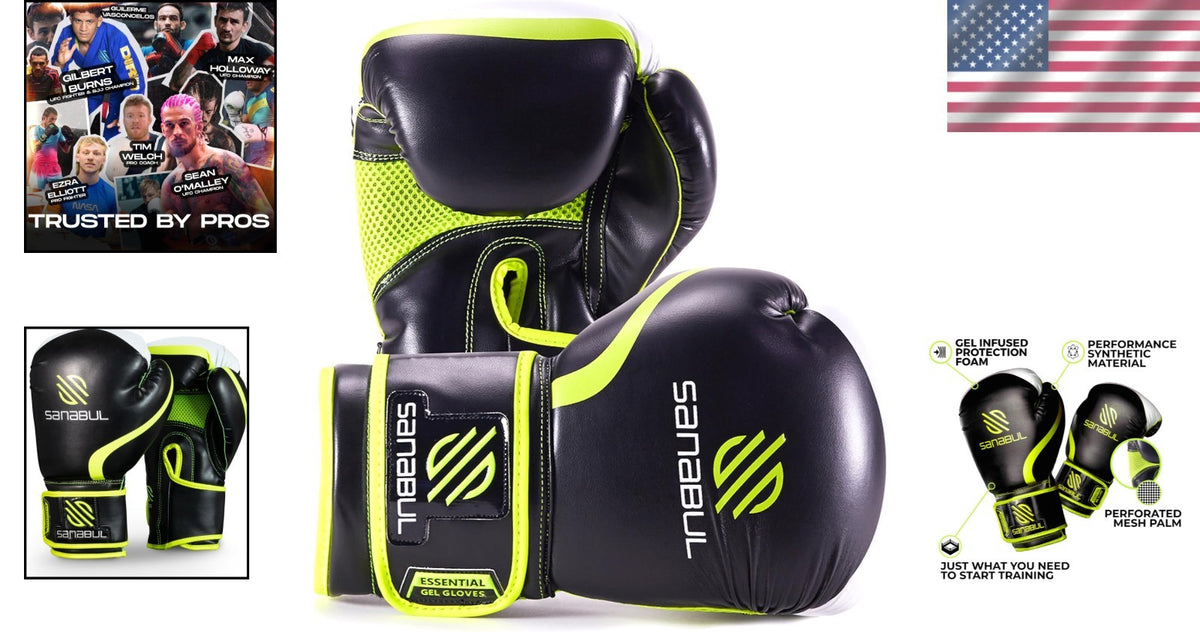Black and Green Boxing Gloves 12 Oz Gel Impact Protection for Fighters