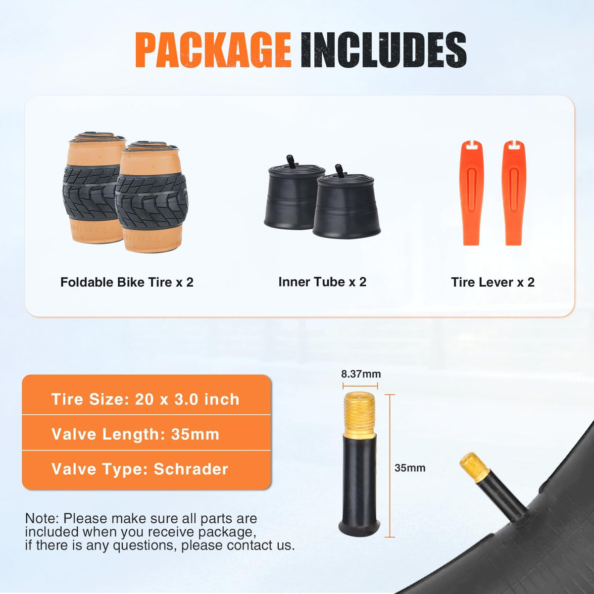 Fat Bike Tire 20x3.0 Inch Set with Inner Tubes - Durable Replacement for Mountain & E-Bikes