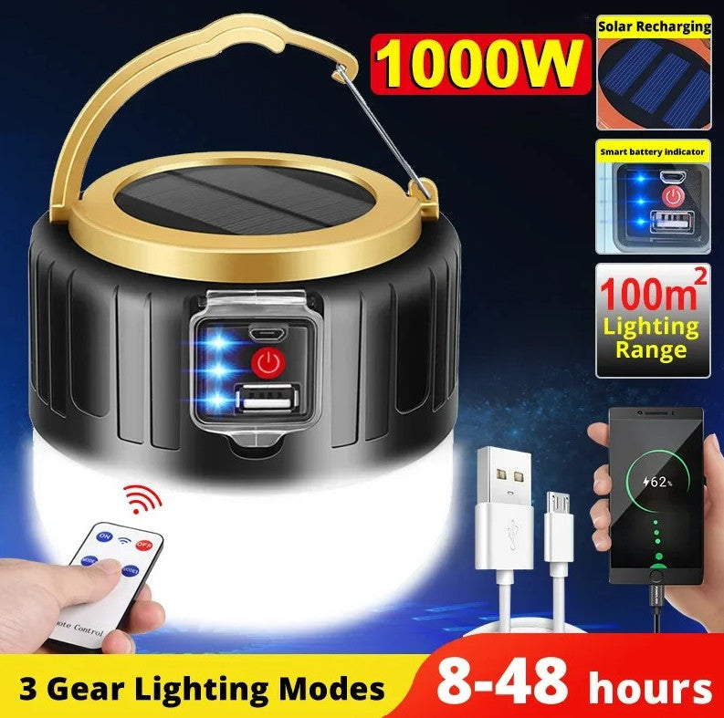 Solar LED Camping Lantern Power Bank Waterproof Emergency Light