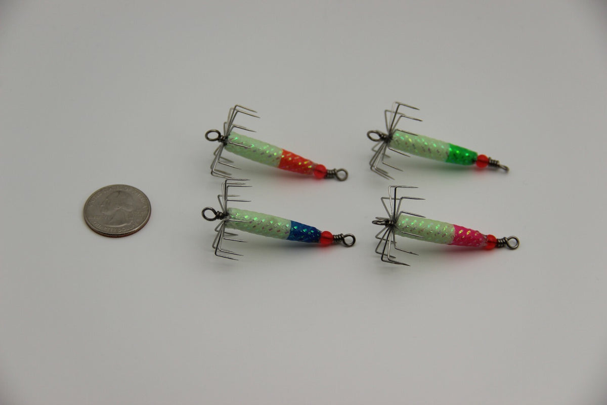 8 Pcs Puget Sound Squid Jig Set - 1/3 oz Glowing Multi-Color Fishing Lures