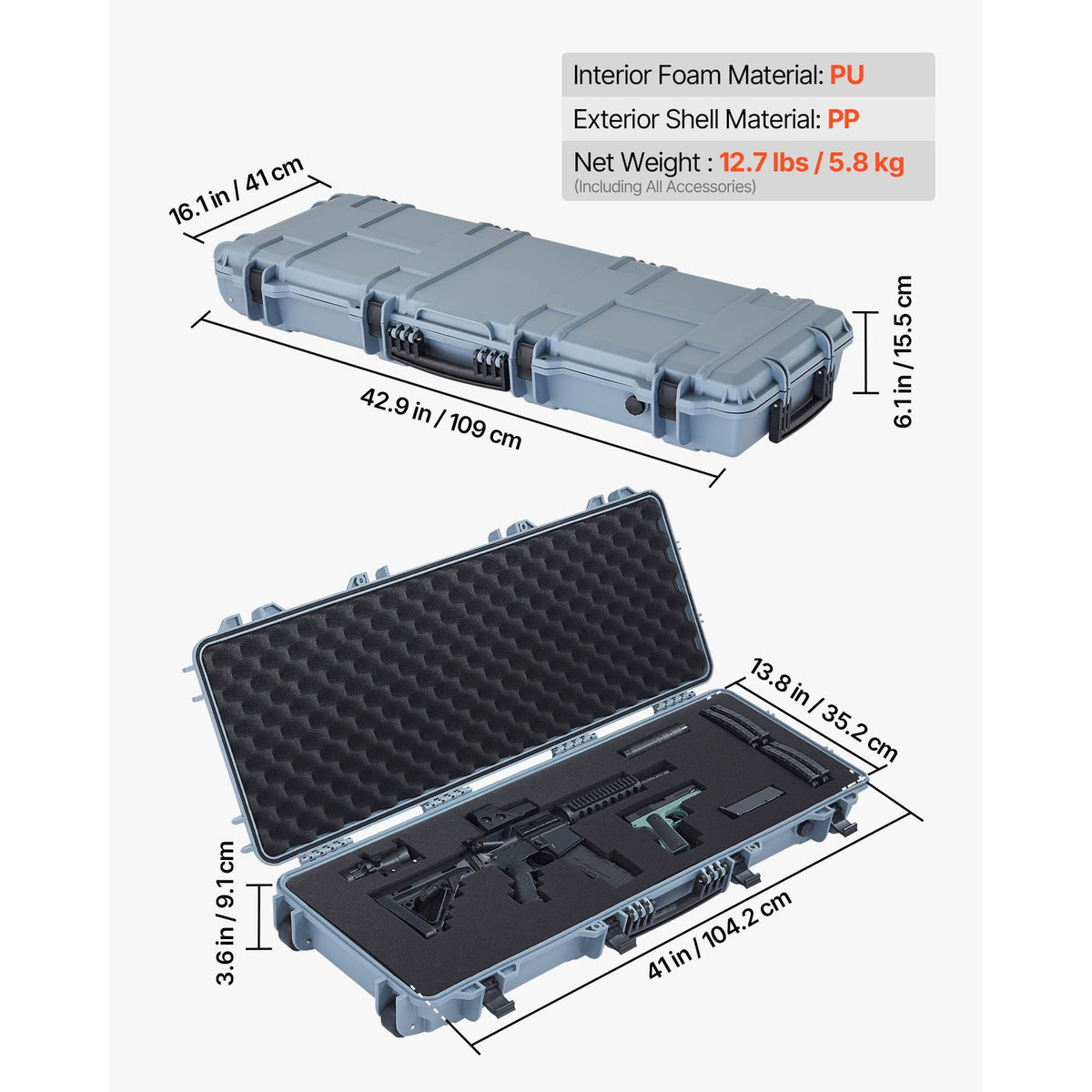 42-Inch Waterproof Hard Rifle Case - Dustproof Gun Storage with Lockable Handles