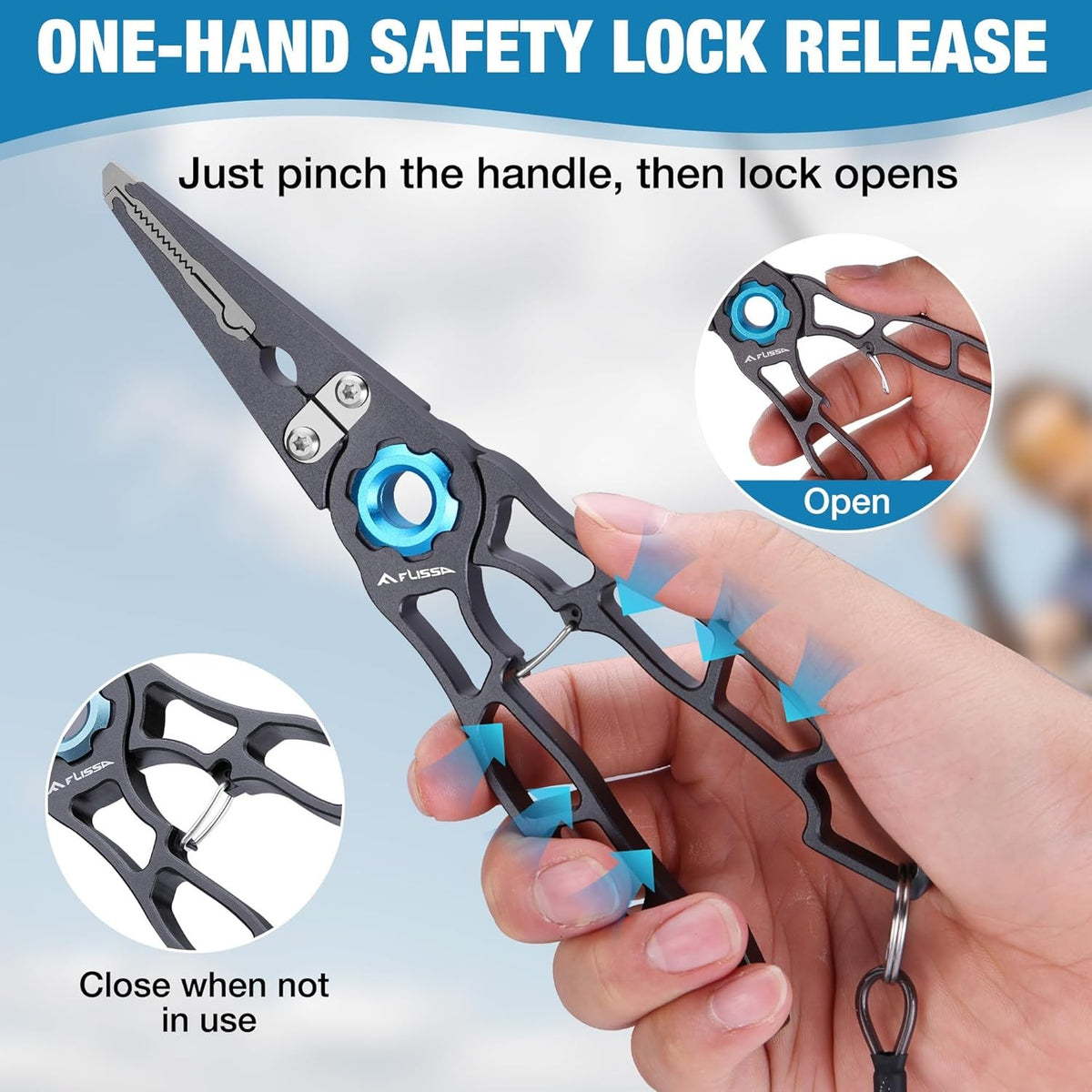 Lightweight Fishing Pliers with Tungsten Cutters & Safety Lock - Aluminum Handle