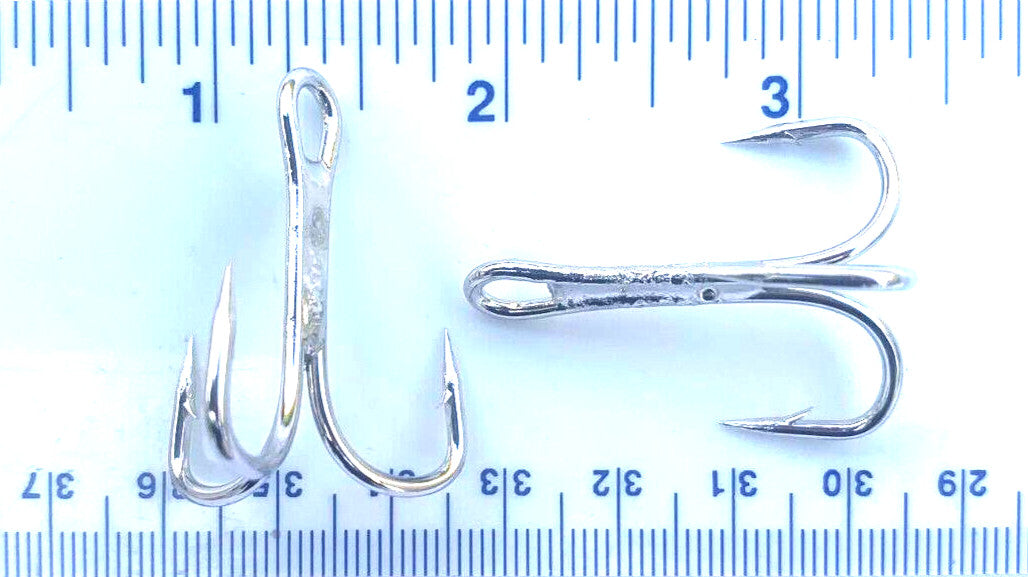 Heavy Duty Treble Hooks - Nickel Finish, Multiple Sizes for Fishing