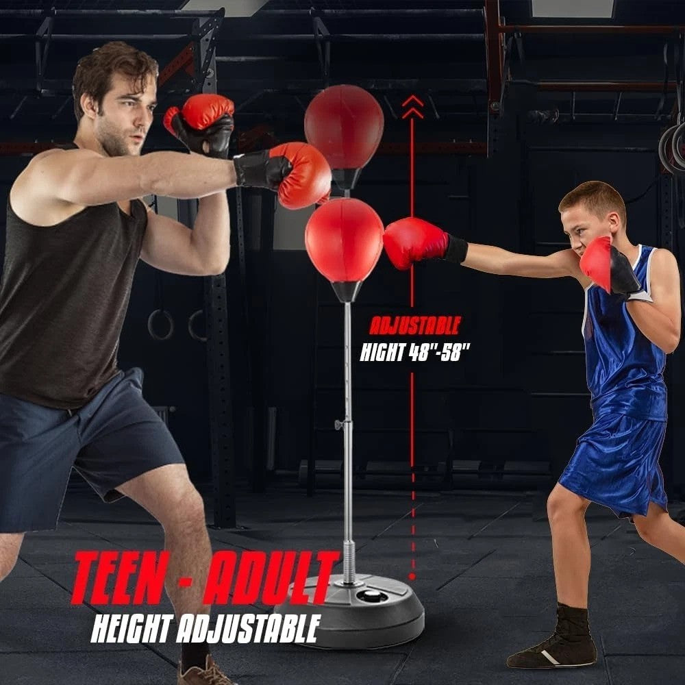Boxing Speed Bag Set with Adjustable Stand, Gloves, Pump