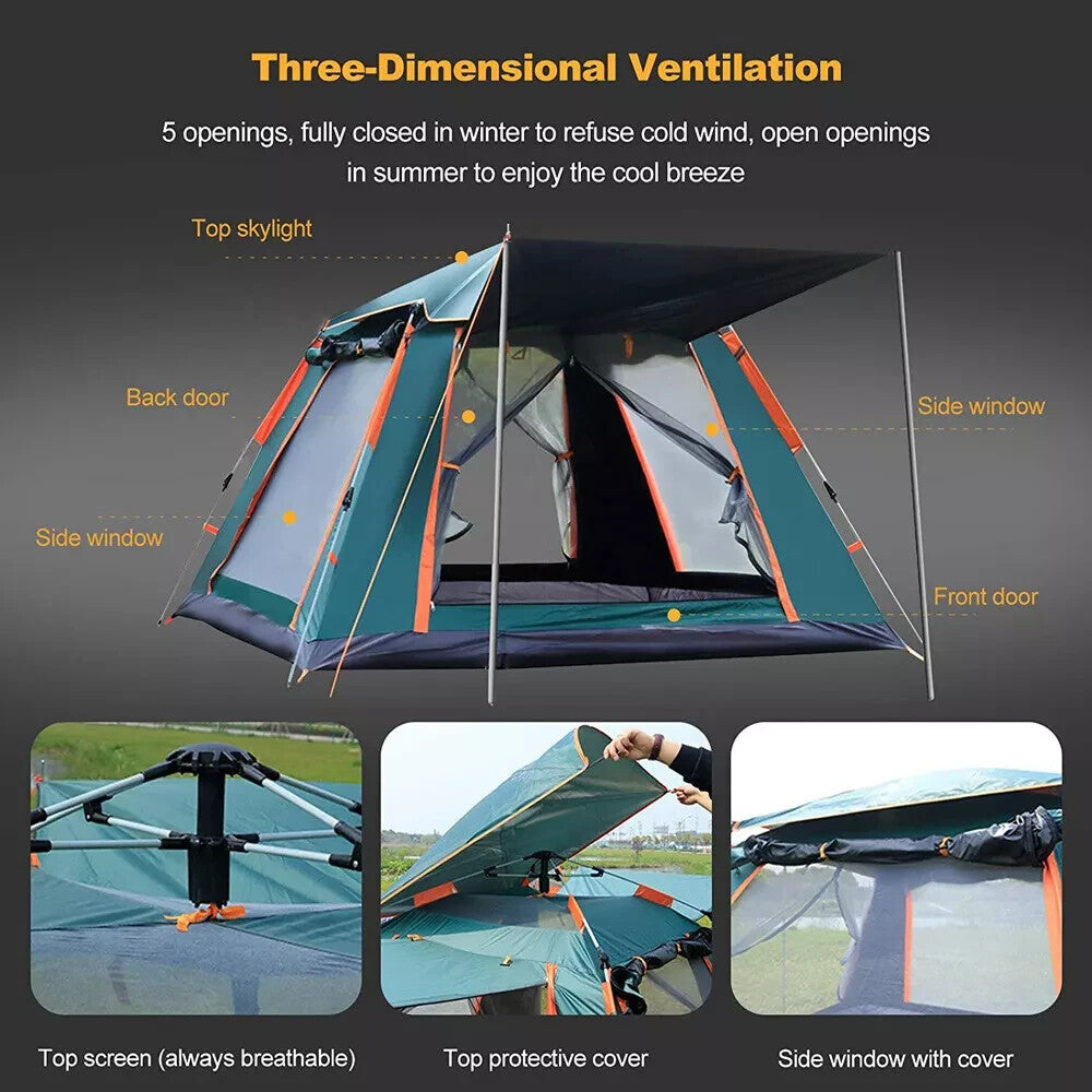 Pop Up Waterproof Family Tent 3-4 Person Instant Setup Camping Tent