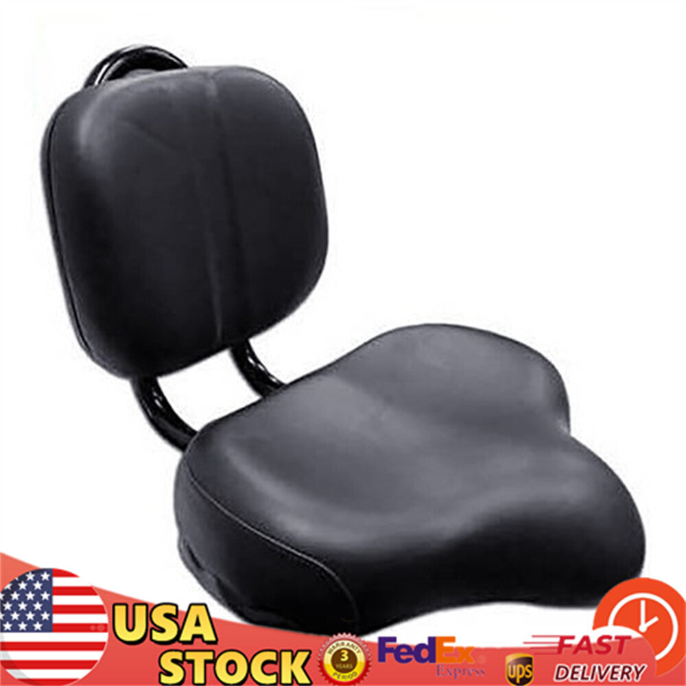 Heavy Duty Bicycle Saddle Seat with Backrest - Wide Comfort Leather Cushion