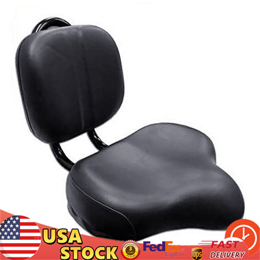 Heavy Duty Bicycle Saddle Seat with Backrest - Wide Comfort Leather Cushion