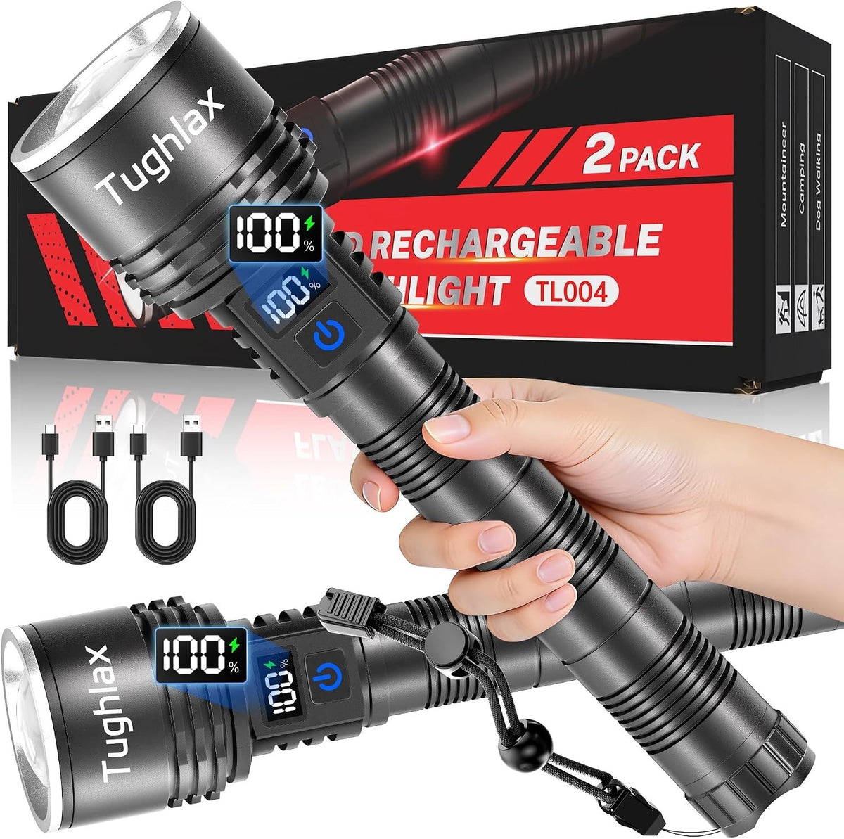 Rechargeable LED Flashlights 2Pack - Super Bright Zoomable Tactical Torch
