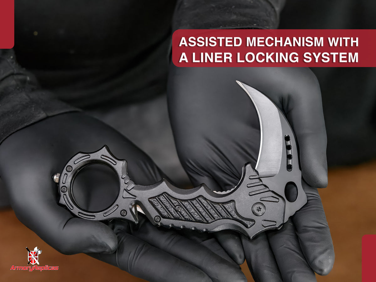 Tactical Karambit Knife with Spring Assist & Emergency Features