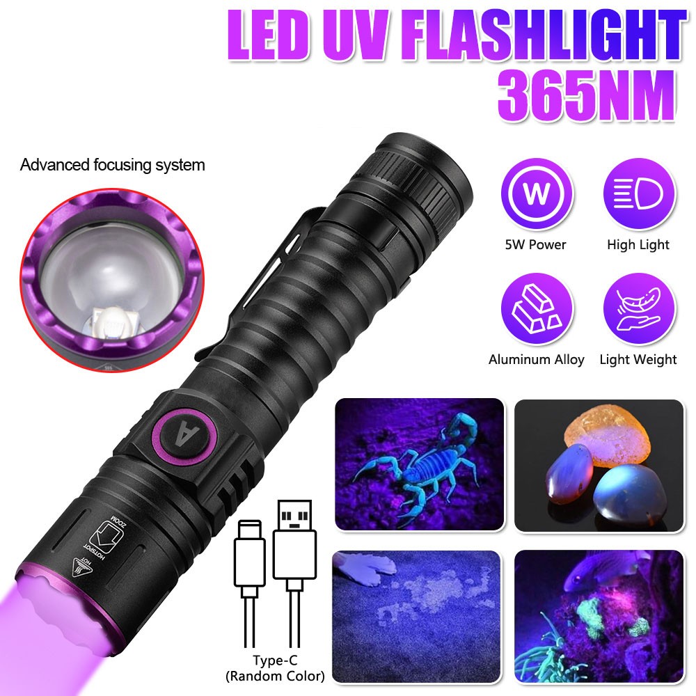 365nm UV LED Flashlight Blacklight Inspection Torch with Zoom
