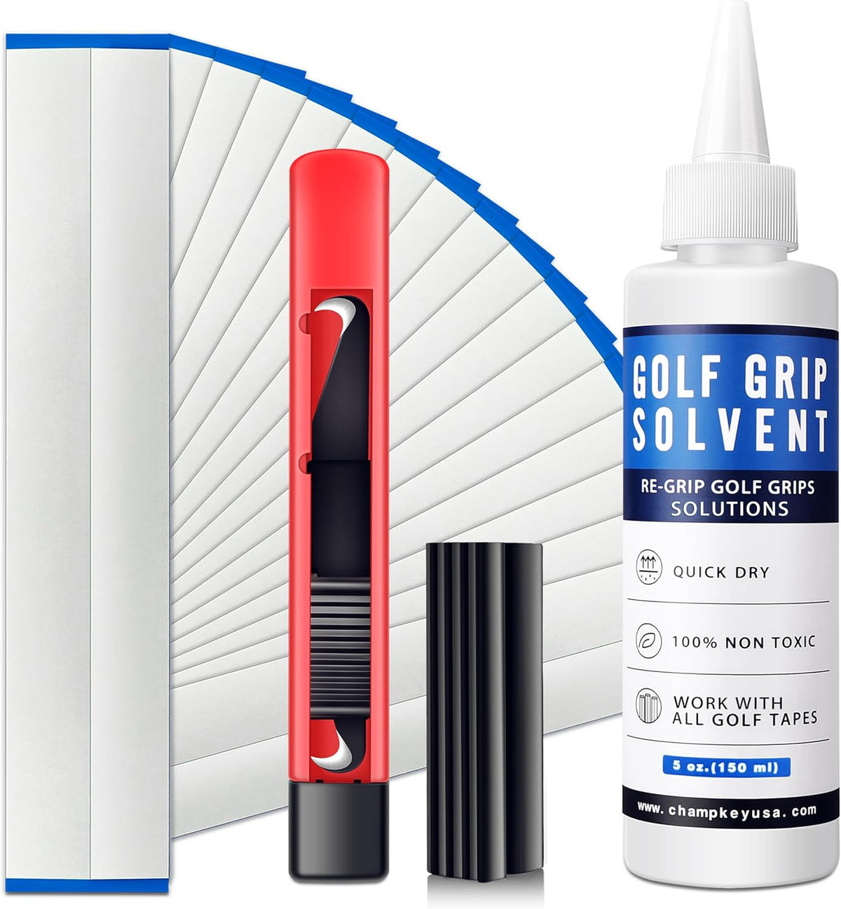 Golf Club Regripping Repair Kit with Grip Tape Solvent & Vise Clamp