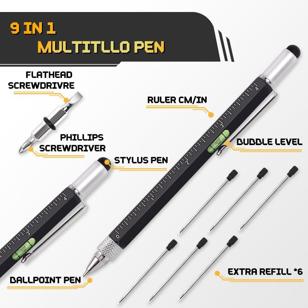9-in-1 Multi-Tool Pen Set for Men with Refill Cartridges - Durable & Portable