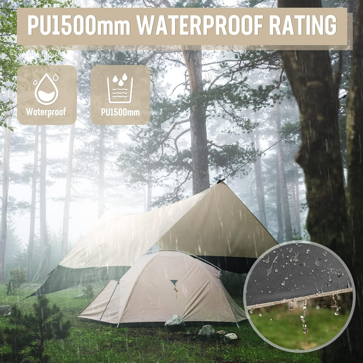 Heptagonal Waterproof Camping Tarp Shelter with UV Protection, 13x11.5ft