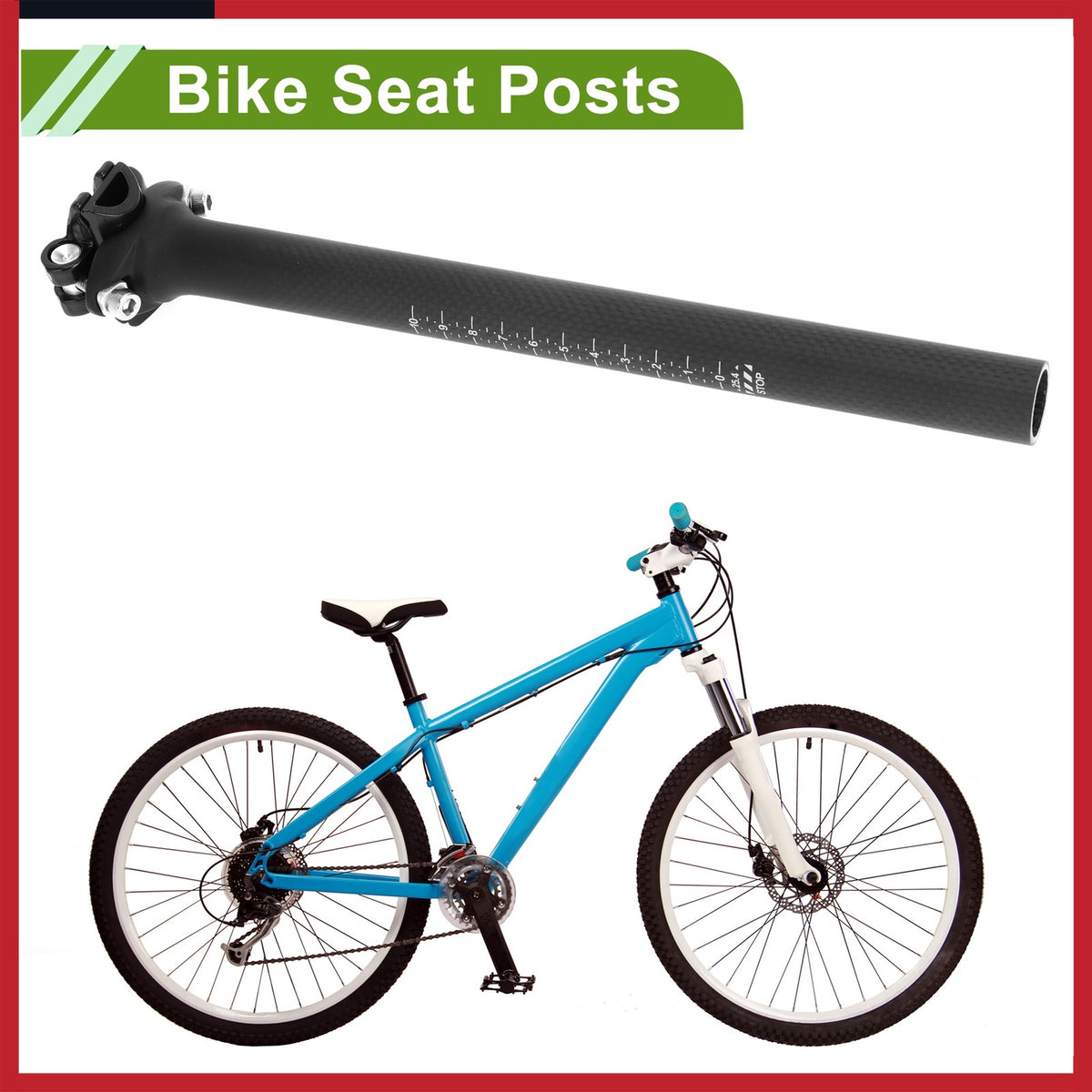 Carbon Fiber Bike Seat Post 25.4mm 300mm Adjustable Angle Lightweight