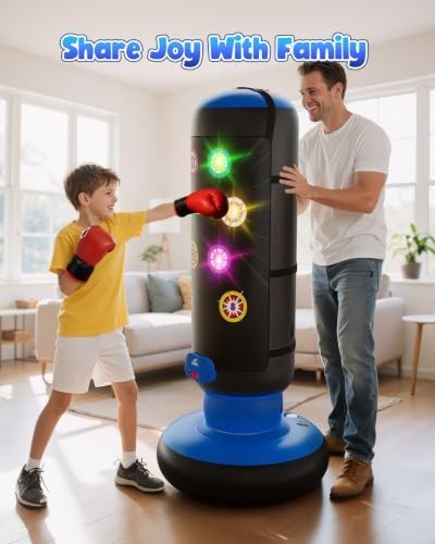 Kids Punching Bag Set with Lights Music & Scoring Boxing Gear for Active Play