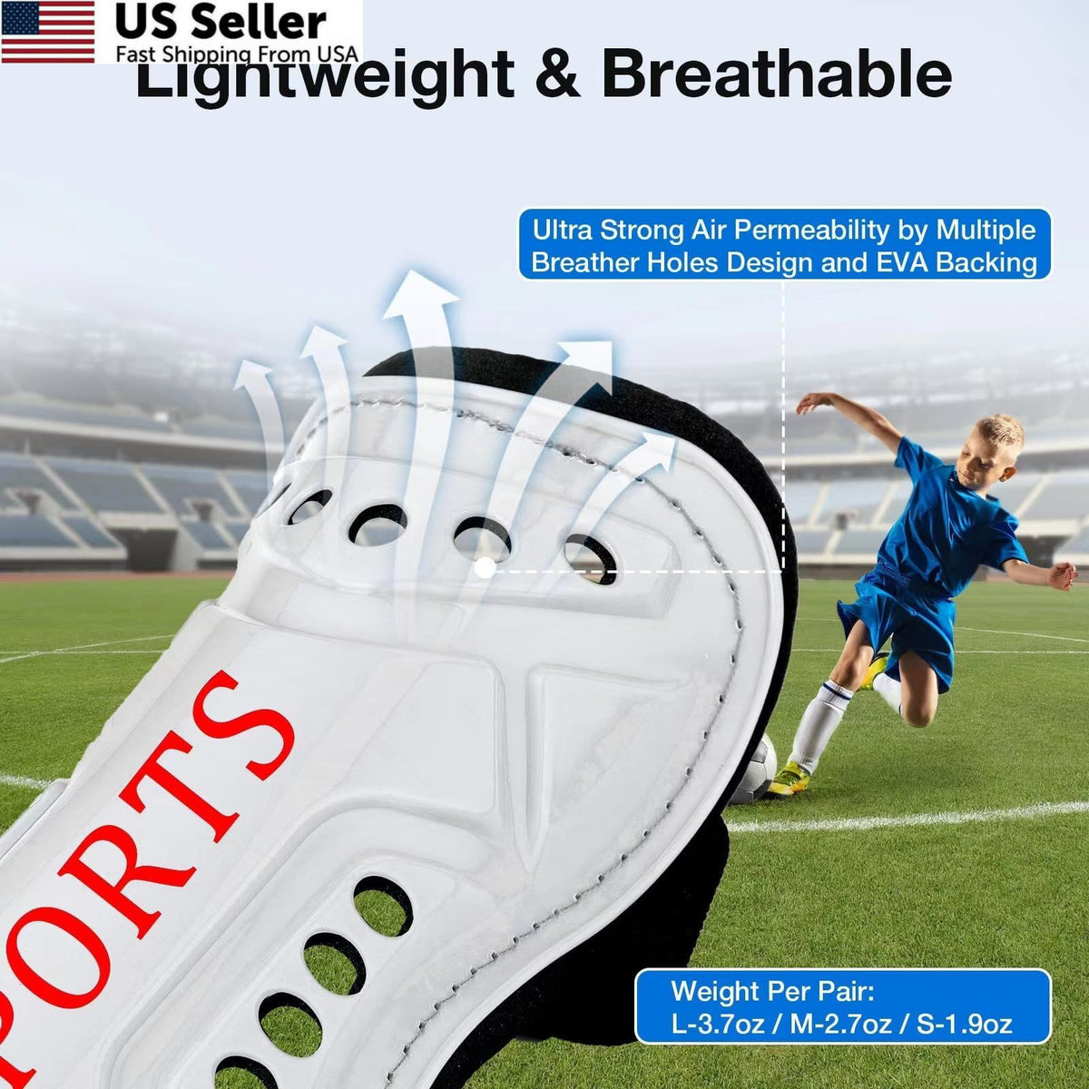 Youth Soccer Shin Guards with Shock Absorption Adjustable Fit - Black & White