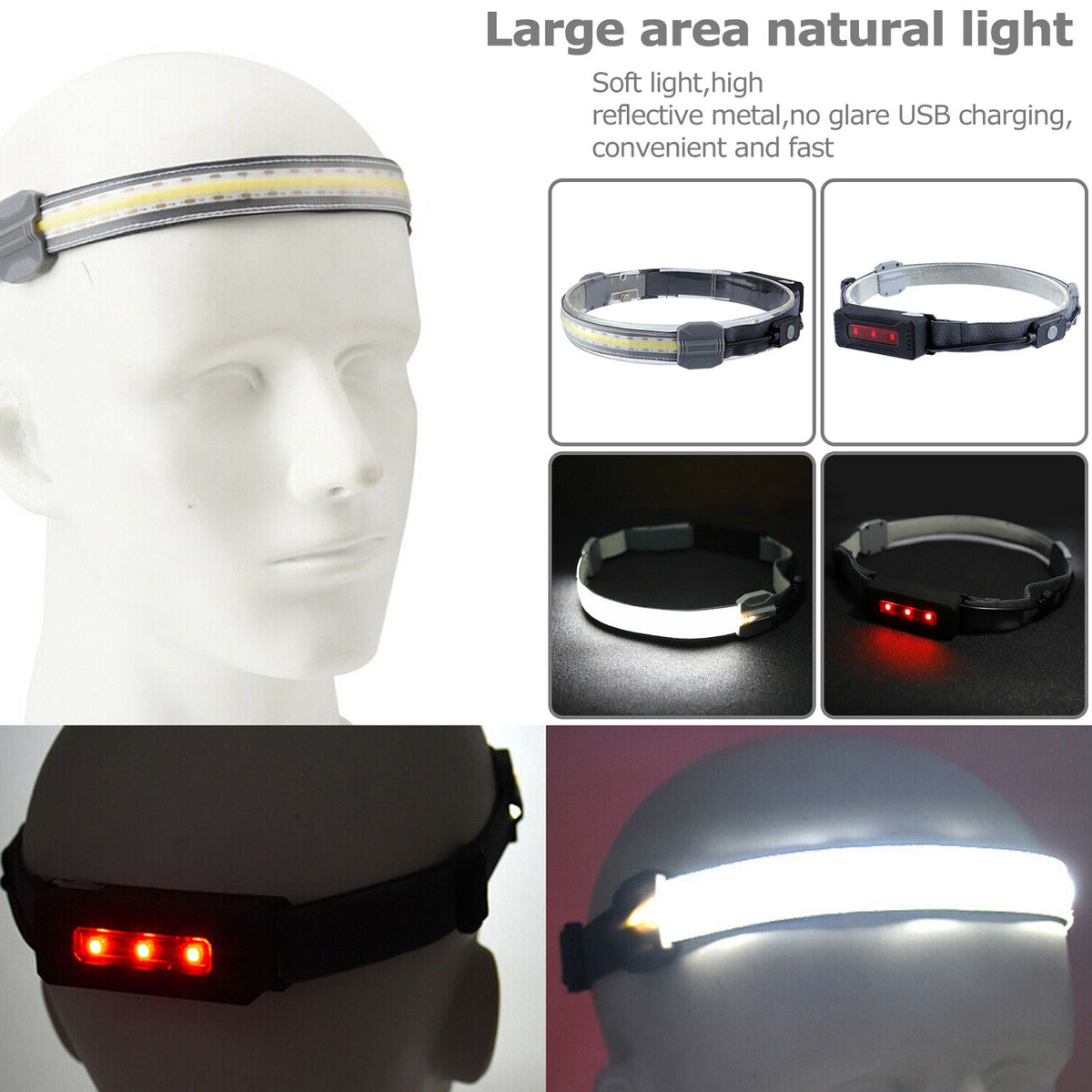 Rechargeable LED Headlamp with Adjustable Brightness and Water Resistance