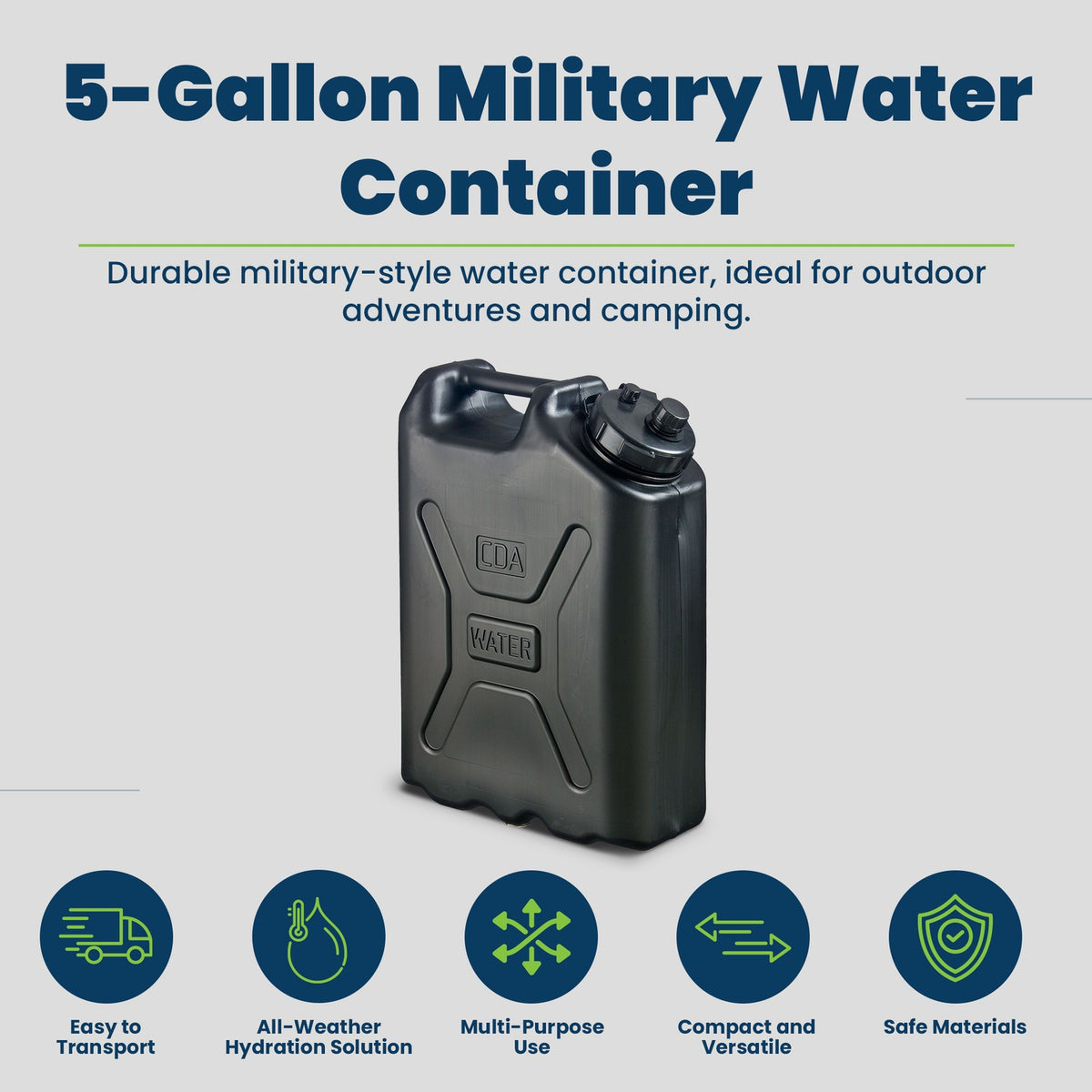 Heavy Duty 5 Gallon Water Container - Military Style HDPE Water Jug