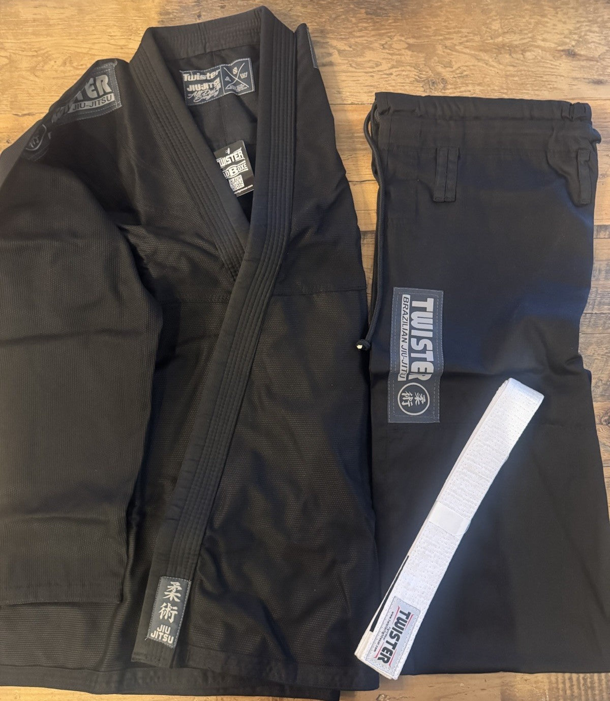 Jiu-Jitsu Uniform Black Jacket & White Belt - A4 Size, Unisex
