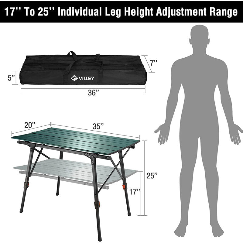 Portable Camping Table 35in Adjustable Aluminum Folding Outdoor Table