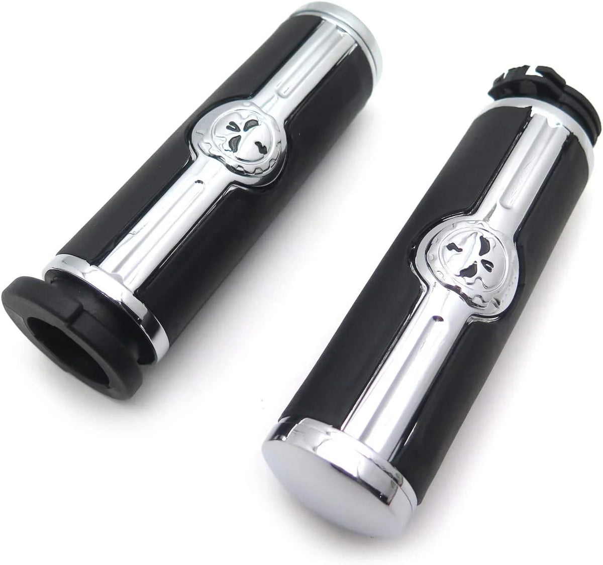 Chrome Skull Handlebar Grips for Harley Touring Dyna Softail XR VRSC