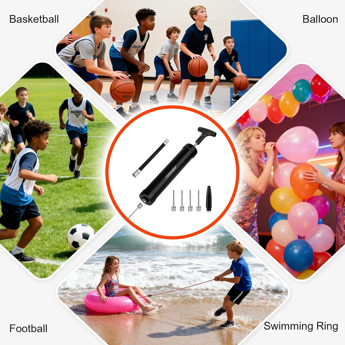 10 Inch Ball Pump Kit with Needles & Hose for Soccer Basketball Volleyball