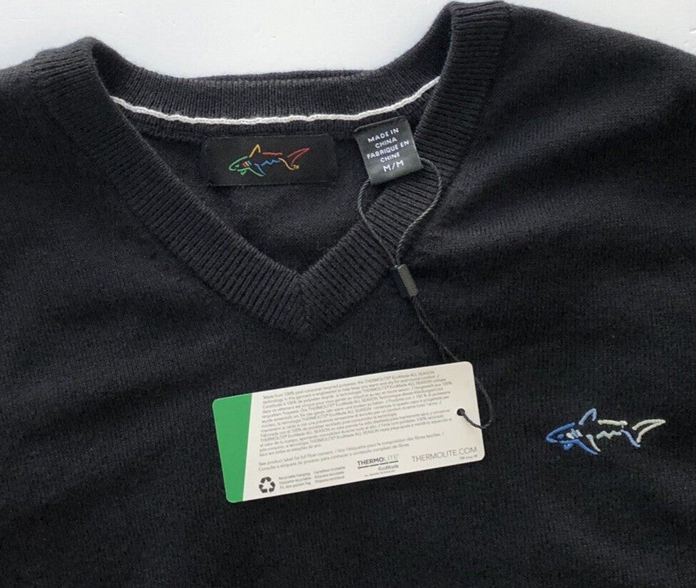 Men's V-Neck Sweater with Thermolite Technology - All-Season Black Knit Pullover