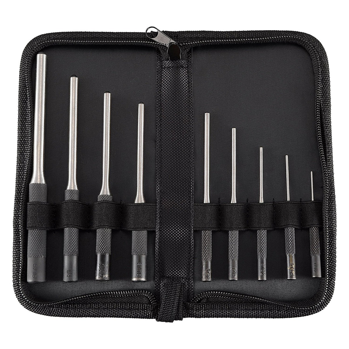 9-Piece Gun Grip Roll Pin Punch Set in Organizer Case - Hardened Steel Tools