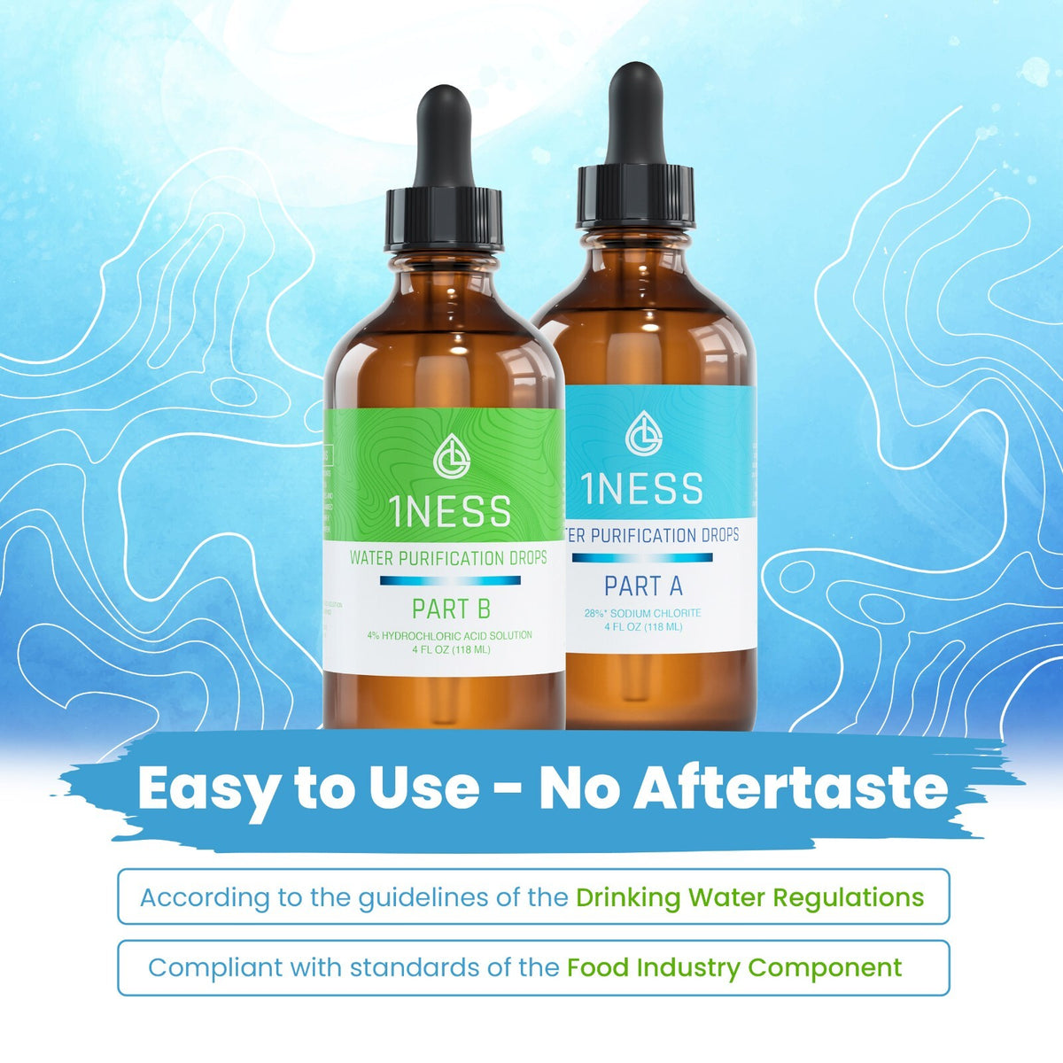 Water Purification Drops Kit for Emergency & Outdoor Use - 4oz Glass Bottles