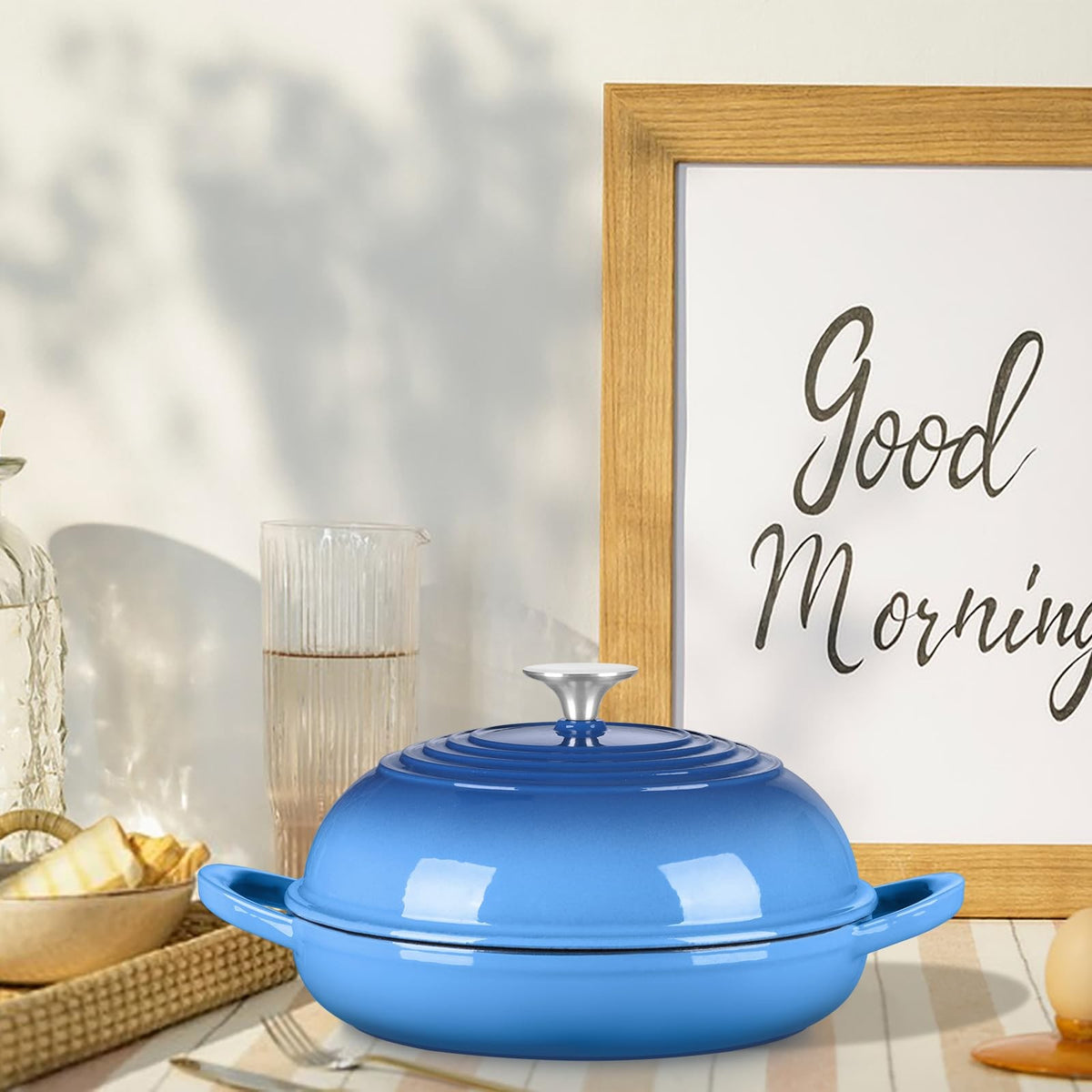 6 Quart Cast Iron Dutch Oven for Bread Baking - Blue