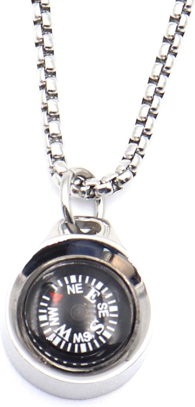 Mini Pocket Compass Necklace for Camping Hiking Survival Metal Navigation Tool