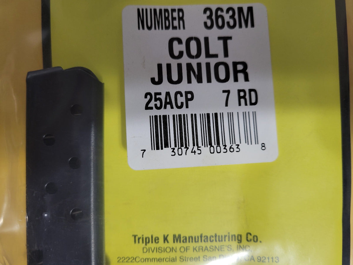 Colt Junior 25ACP 7-Round Magazine - Triple K #363M, New