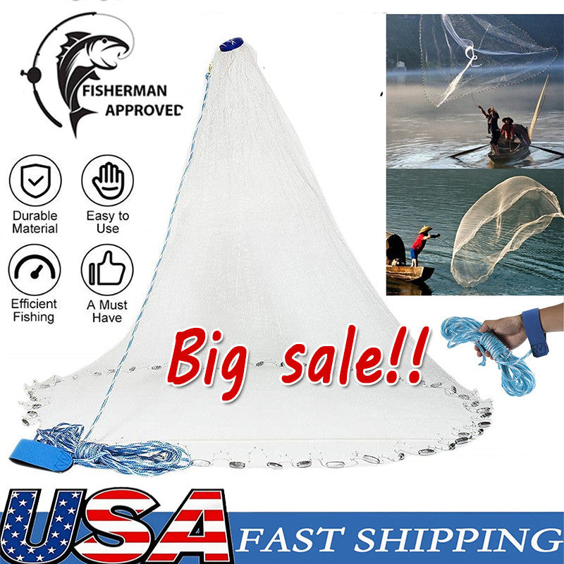 Heavy-Duty Nylon Cast Net for Fishing - Easy Throw Bait Net with Lead Sinkers