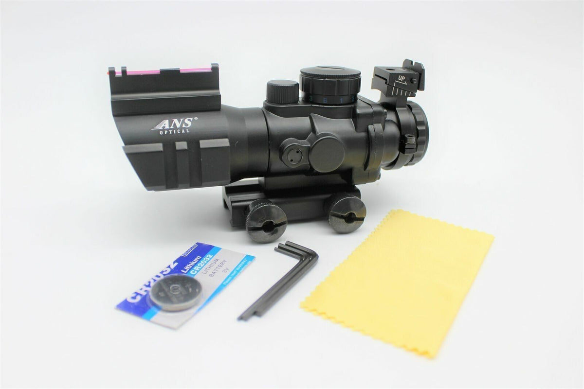 4x32mm Red Green Blue Dot Sight Scope with Fiber Optic & Battery