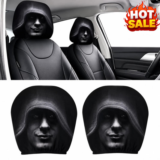 2-Pack Spooky Ghost Face Headrest Covers - Elastic Washable Car Seat Protectors