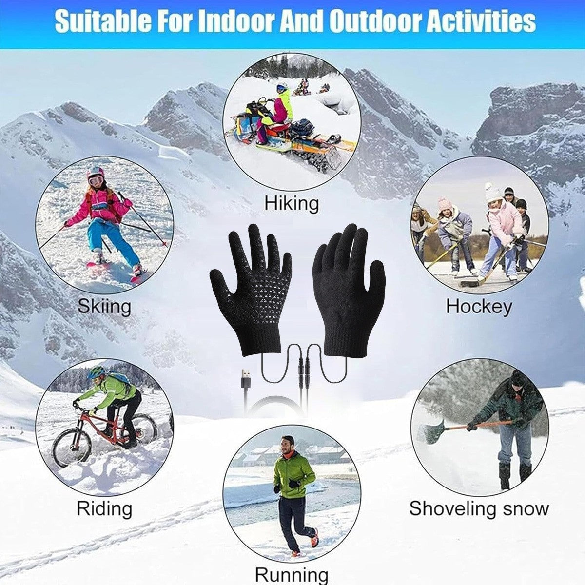 USB Heated Gloves for Men Women Winter Touchscreen Windproof Electric Heating