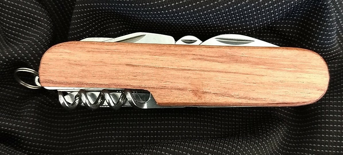 Multi-Tool Pocket Knife with Wood Handles, 10 Functions, Camping Gear
