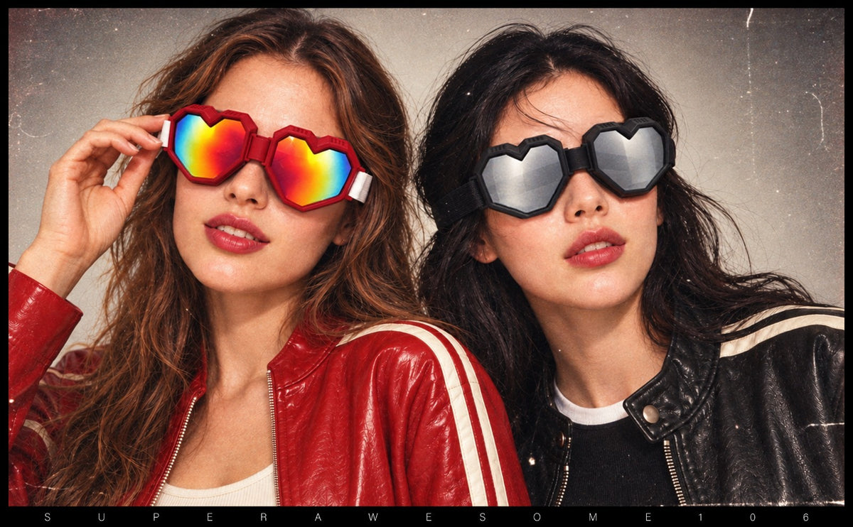 Heart Shaped Goggle Sunglasses with Mirror Lenses - Festival & Cosplay Accessory