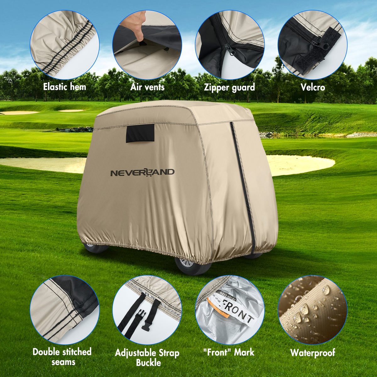Waterproof 4-Passenger Golf Cart Cover 300D Oxford Weather Resistant Fit EZGO Club Car Yamaha