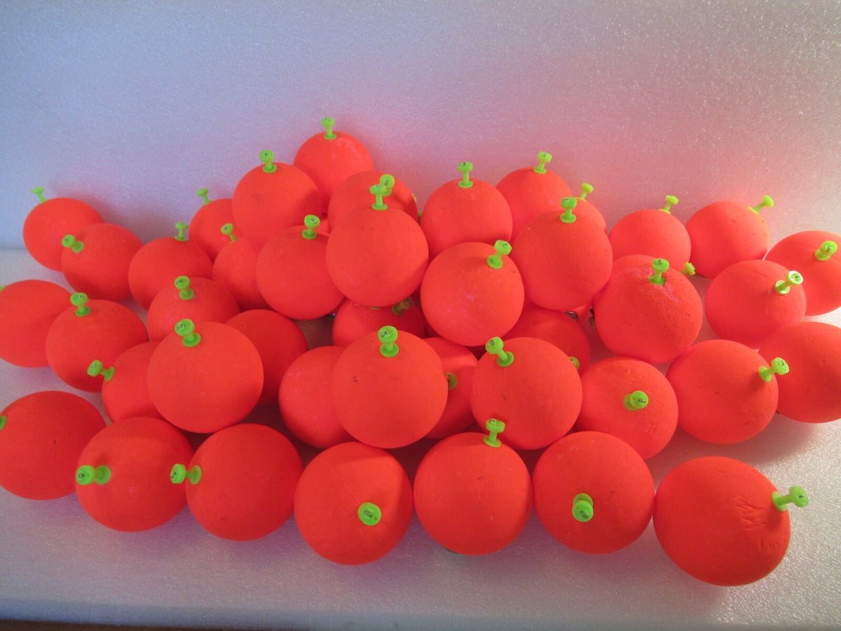 50 Large 2-Inch Fishing Floats Round Foam Ball Bobbers with Snap-On Weights