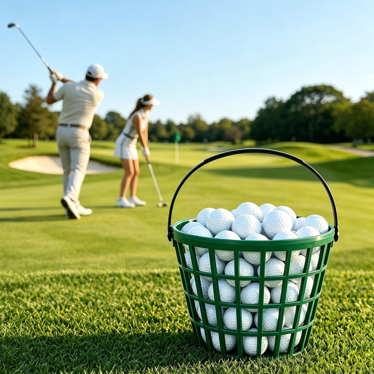 Golf Ball Basket and Bucket Set - Green Plastic Storage for Golf Practice